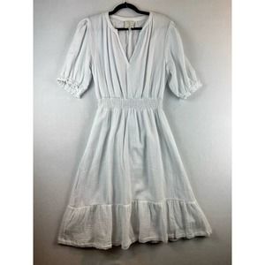 Joie White Cotton Gauze Puff Sleeve Casual Knee Length Dress Size XL EUC